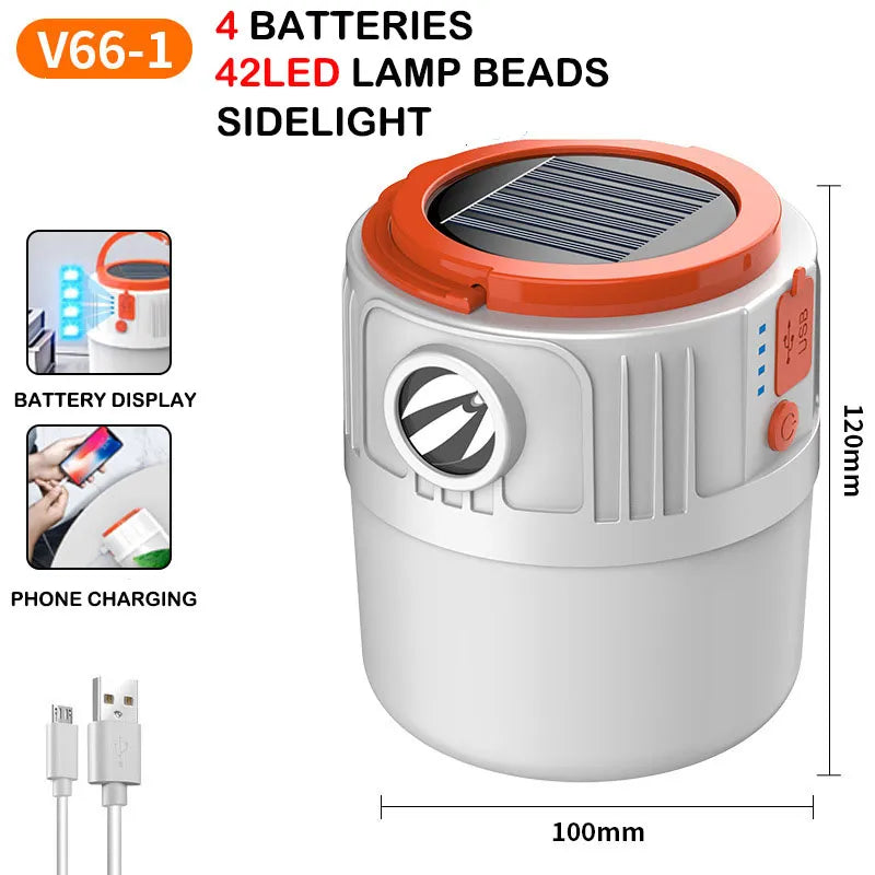 Solar-Powered Camping Lantern with USB Charging and Remote Control
