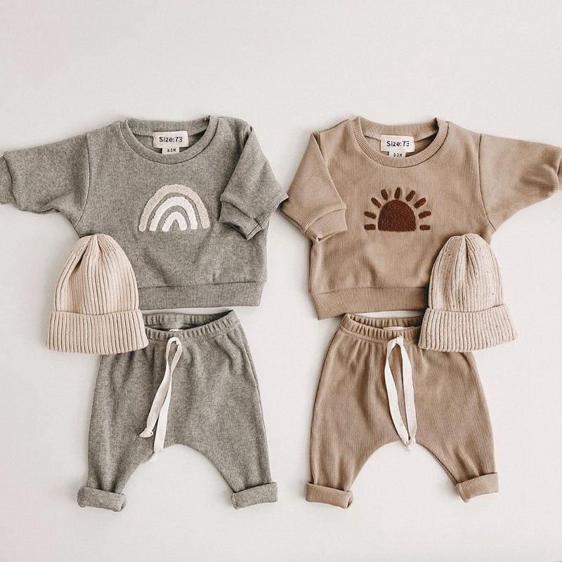 Casual Cotton Baby Outfit: Toddler Tops & Loose Trousers Set