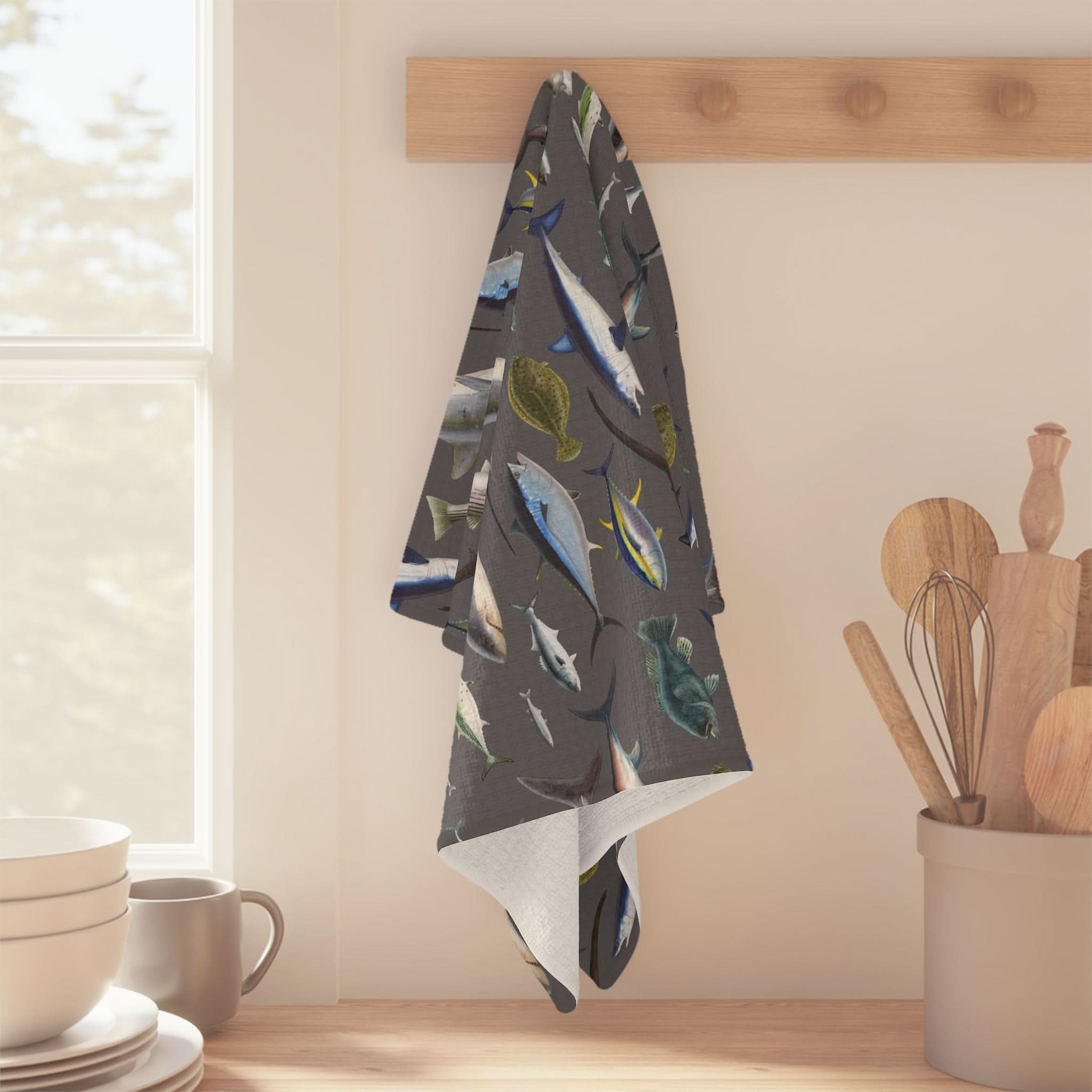 Vibrant NE Fish Grey Soft Kitchen Towel