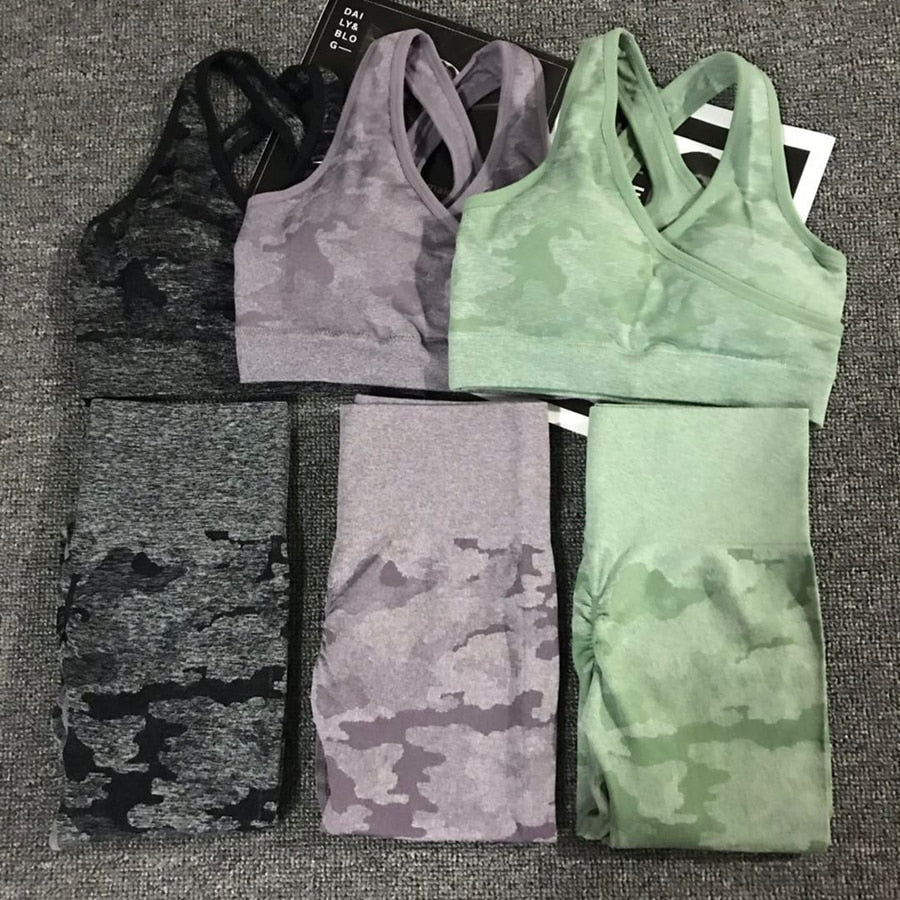 Camo Seamless Yoga Set for Women | High Impact Fitness Wear