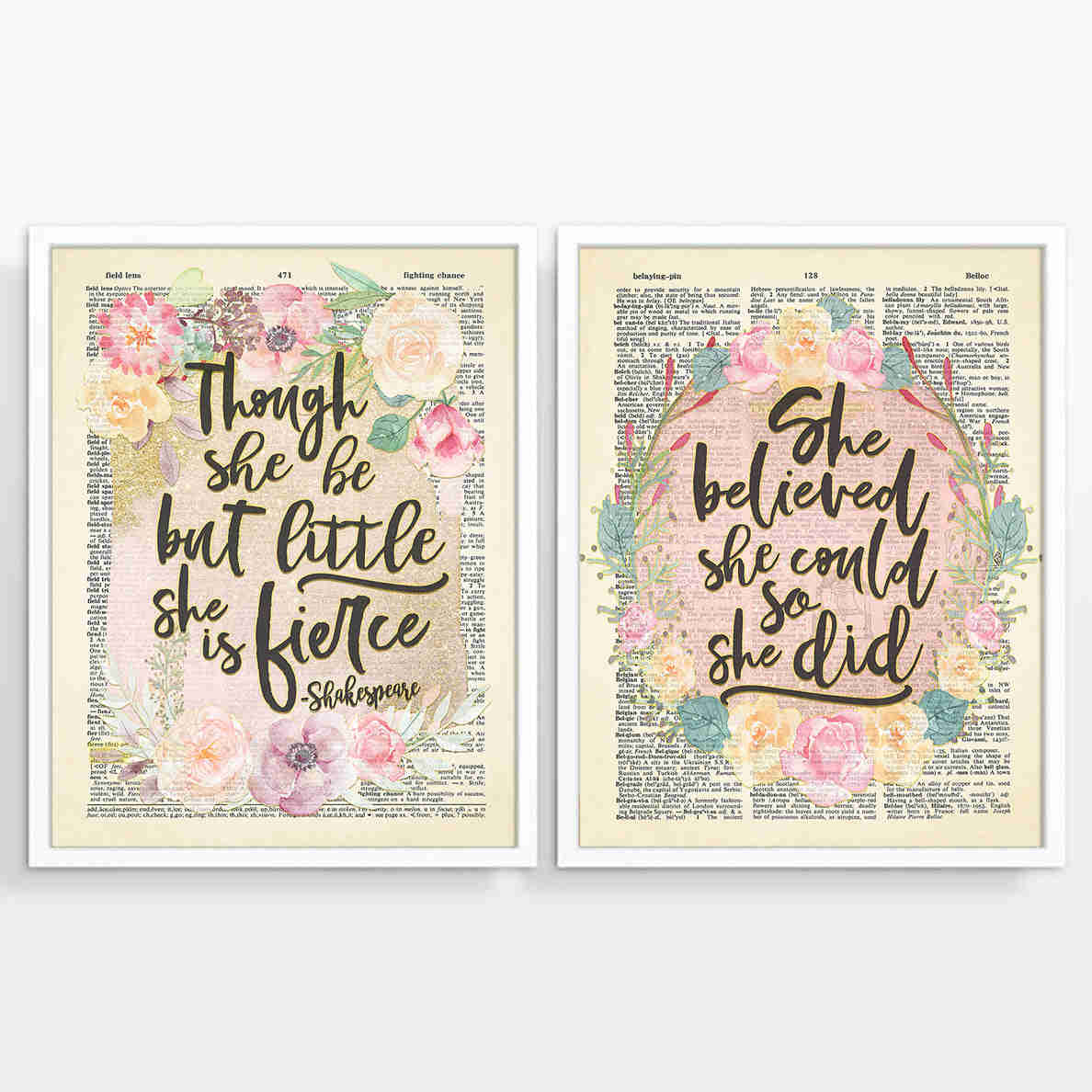 Empowerment Art Prints: Believe & Fierce Dictionary Page Duo