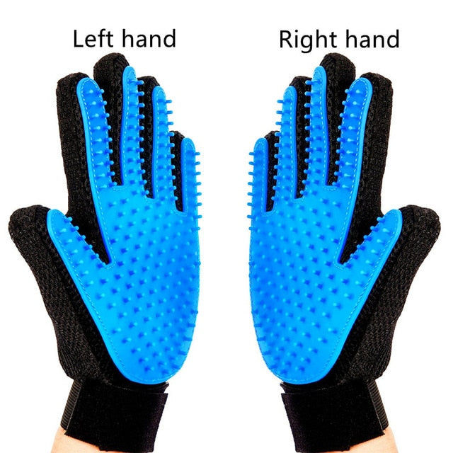Stylish Blue Silicone Pet Grooming Glove with Rubber Feather for Dogs and Cats