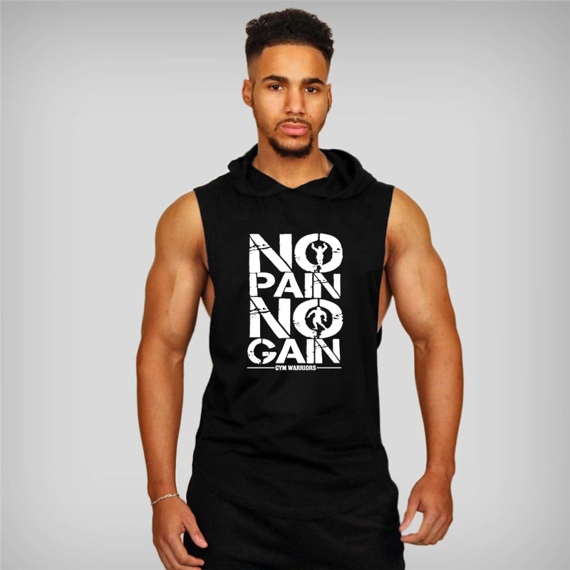 Men's Gym Hooded Tank Top, Cotton Sleeveless Vest for Fitness & Sports