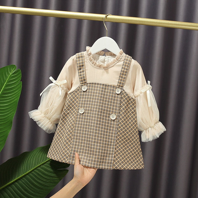 2023 Spring Girls' Plaid Party Dress, Cute A-Line Style for Toddlers