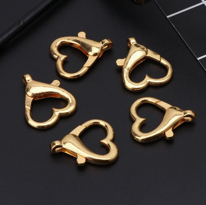 Heart-Shaped Lobster Claw Clasps, Gold & Silver - Premium Jewelry Making Supplies