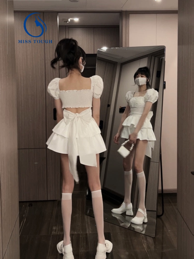 Stylish White Mini Party Dress with Ruffles for Women 2022