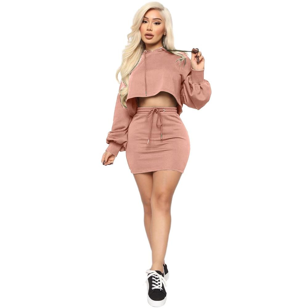 Women's Autumn Hooded Sweater & Mini Skirt Set