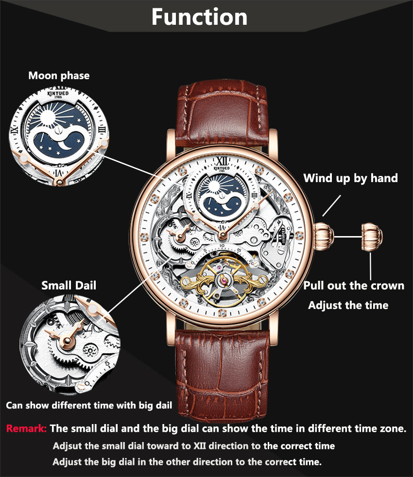 KINYUED Swiss Mechanical Watch with Double Calendar