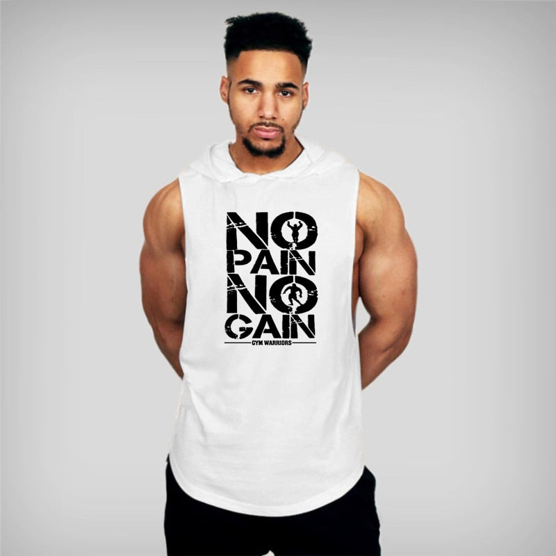Men's Gym Hooded Tank Top, Cotton Sleeveless Vest for Fitness & Sports
