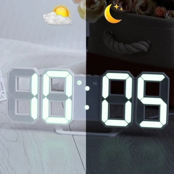 3D LED Digital Clock with Memory Battery, Glowing Night Mode