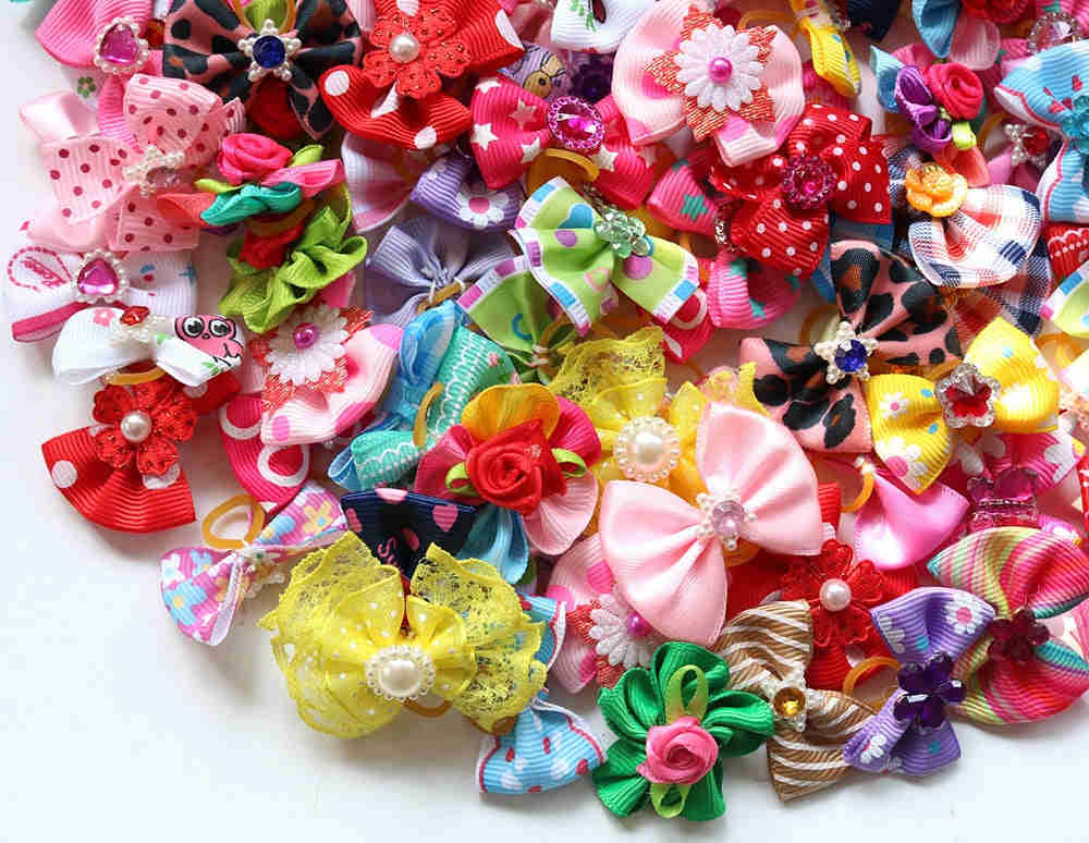 Handcrafted 100-Piece Dog Hair Bows Set for Small Dogs