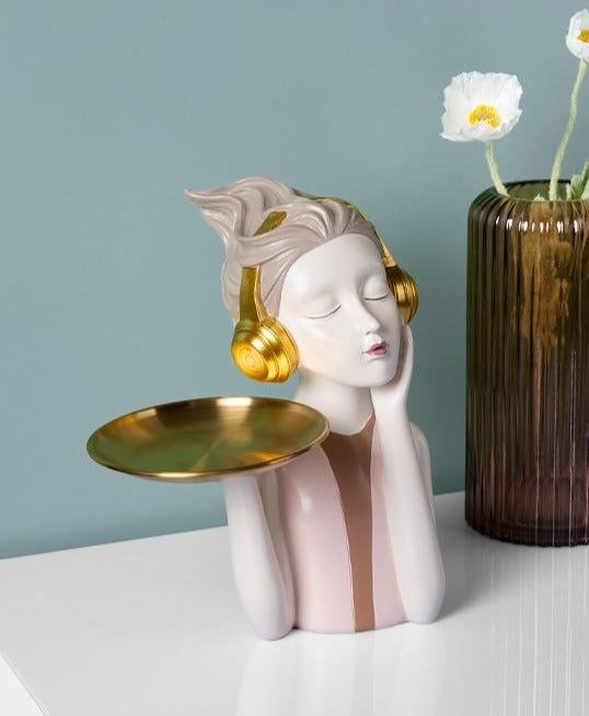 Elegant Headphone Girls Statue for Home Decor