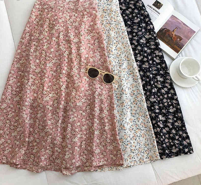 Kukombo Women's High-Waist Vintage Floral Skirt