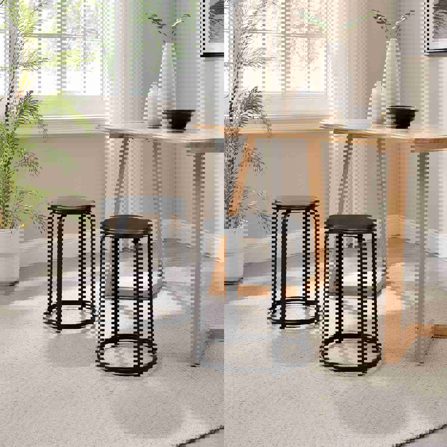 Colton 18 Metal and Wood Round Kitchen Stool Set of 2