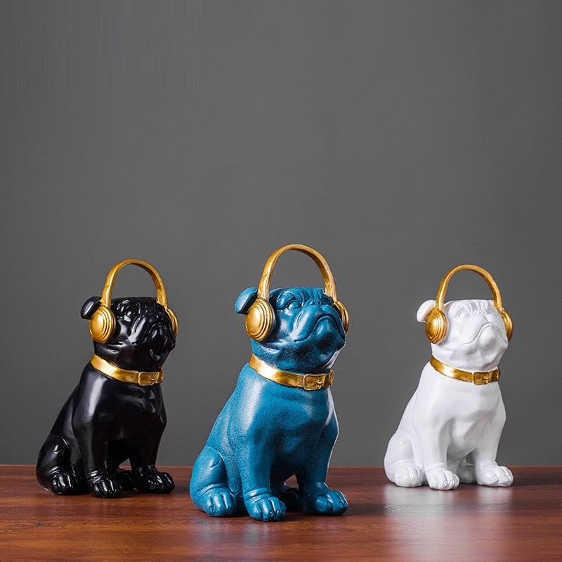 Elegant French Bulldog Statuette with Headphones