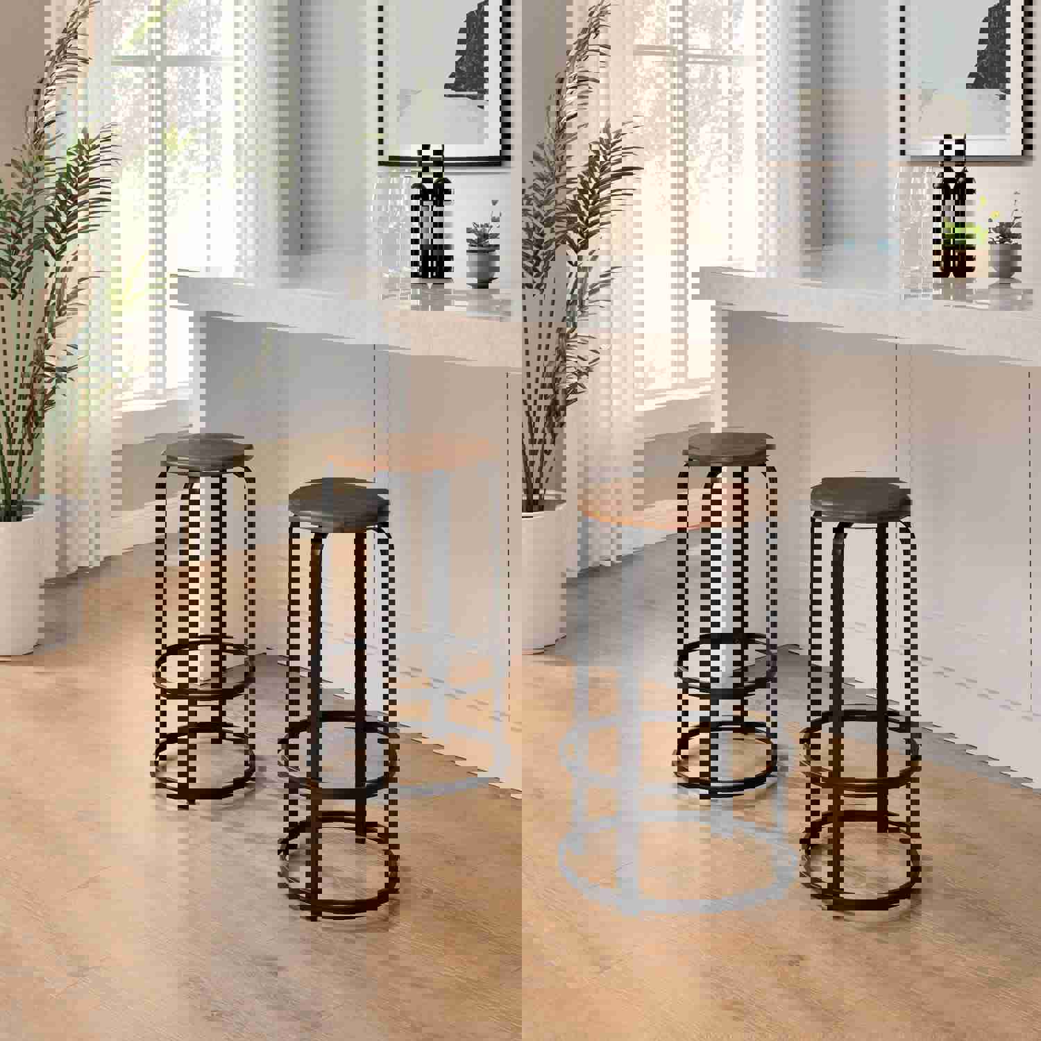 Colton 26" Modern Metal and Wood Bar Stool Set