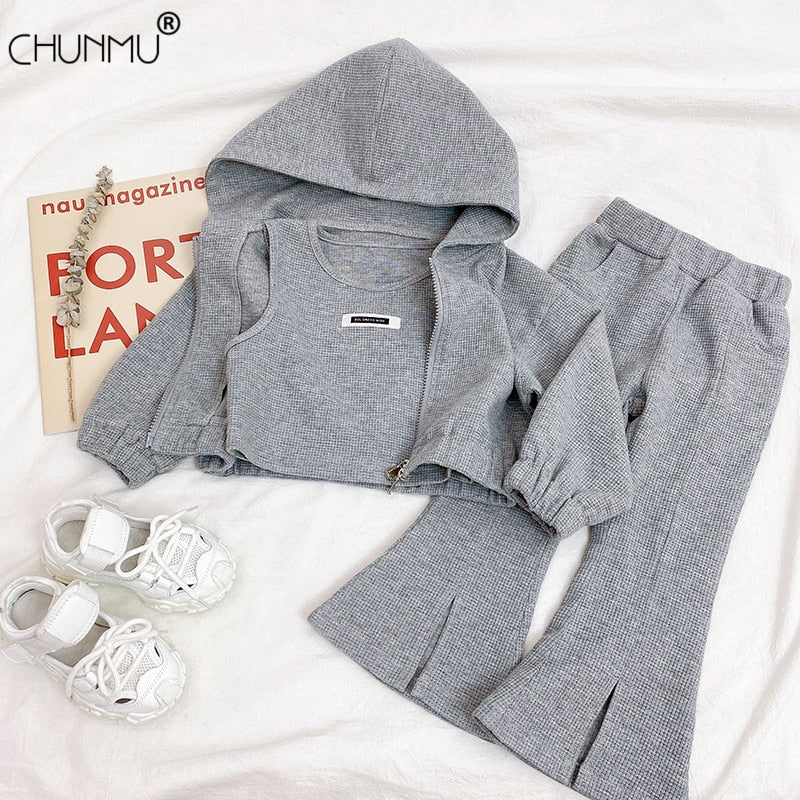 Winter Girls Hooded Jacket & Split Flared Pants Set