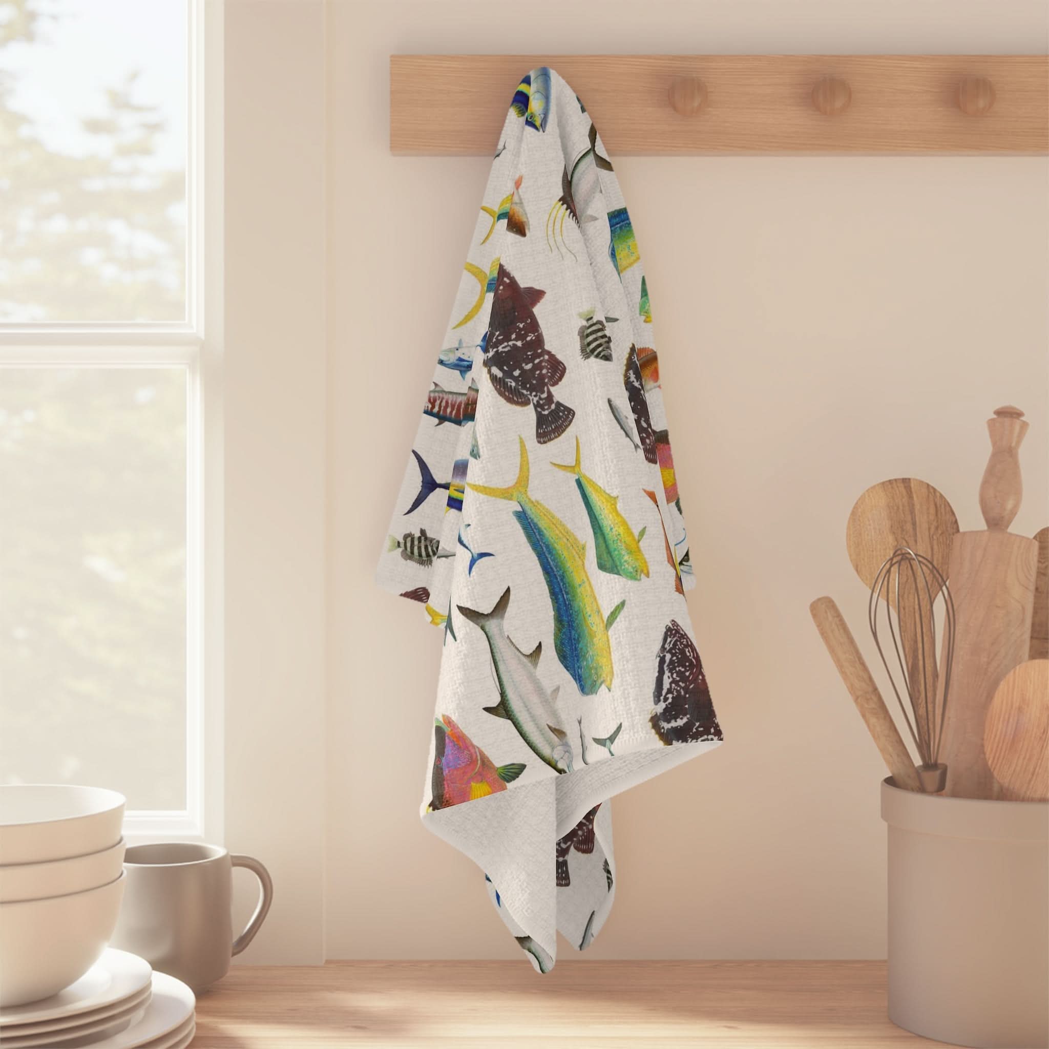 Vibrant Southern Offshore Fish White Soft Kitchen Towel