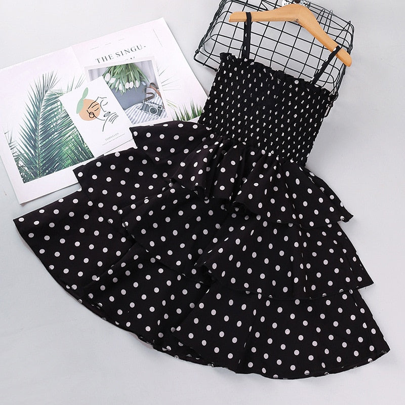 Girls Polka-Dot Summer Suspender Dress