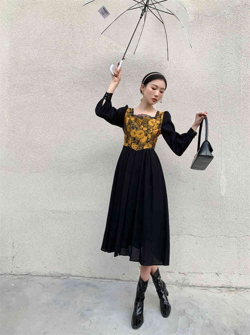 Kukombo Women's Black Floral Print Dress