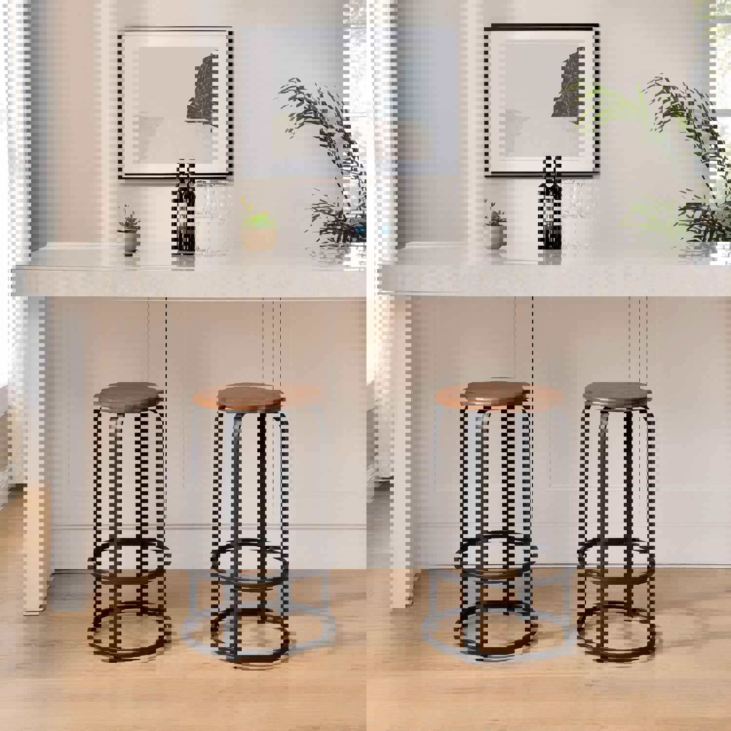 Colton 26" Modern Metal and Wood Bar Stool Set