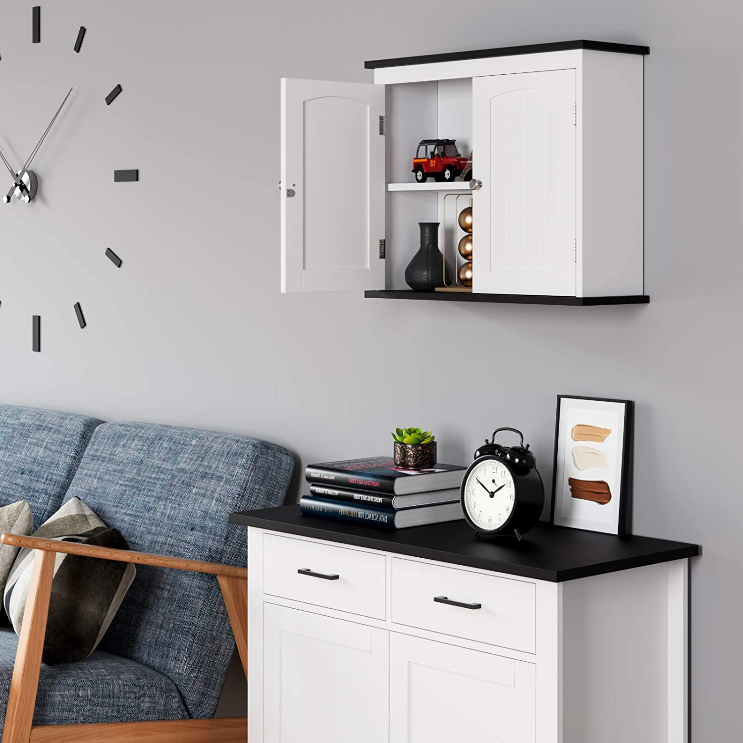 White Wall Mounted Cabinet with 2 Doors for Kitchen and Bathroom