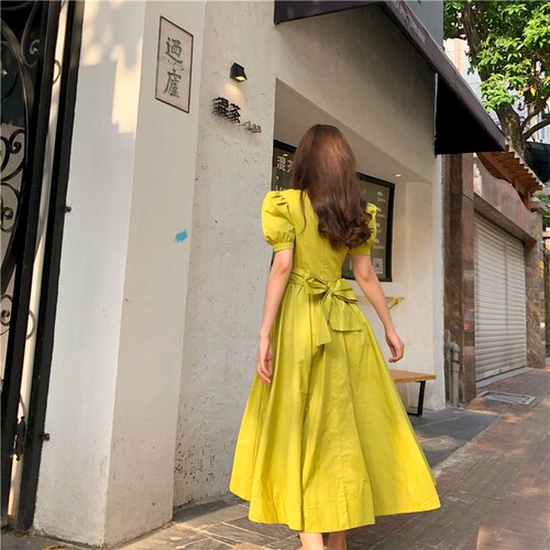 Elegant Puff Sleeve Party Dress with Big Bow