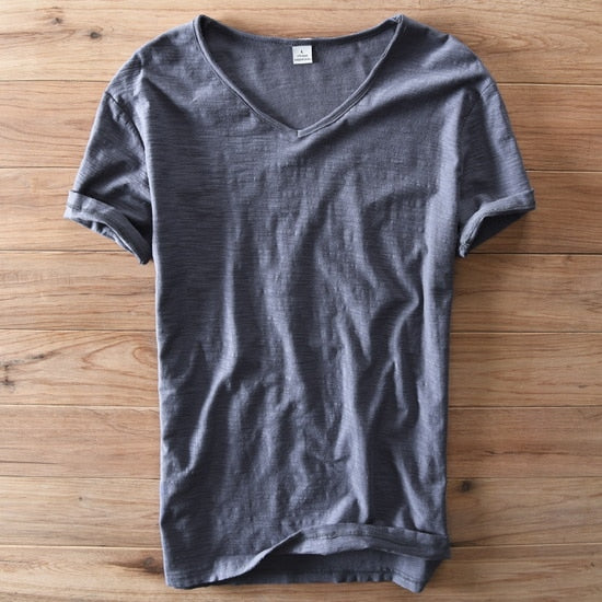 Stylish V-Neck Short Sleeve Cotton T-Shirt for Men - Italy Inspired Fashion
