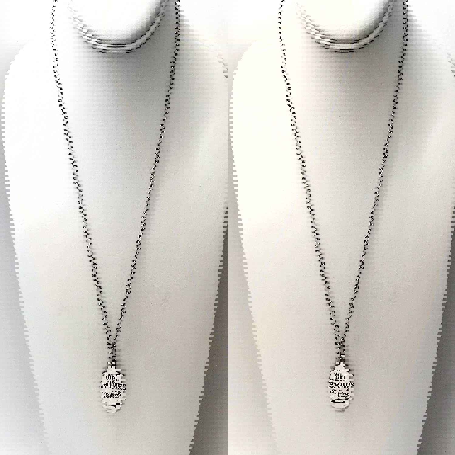 Stainless Steel Engraved 'Where God Guides, He Provides' Pendant Necklace