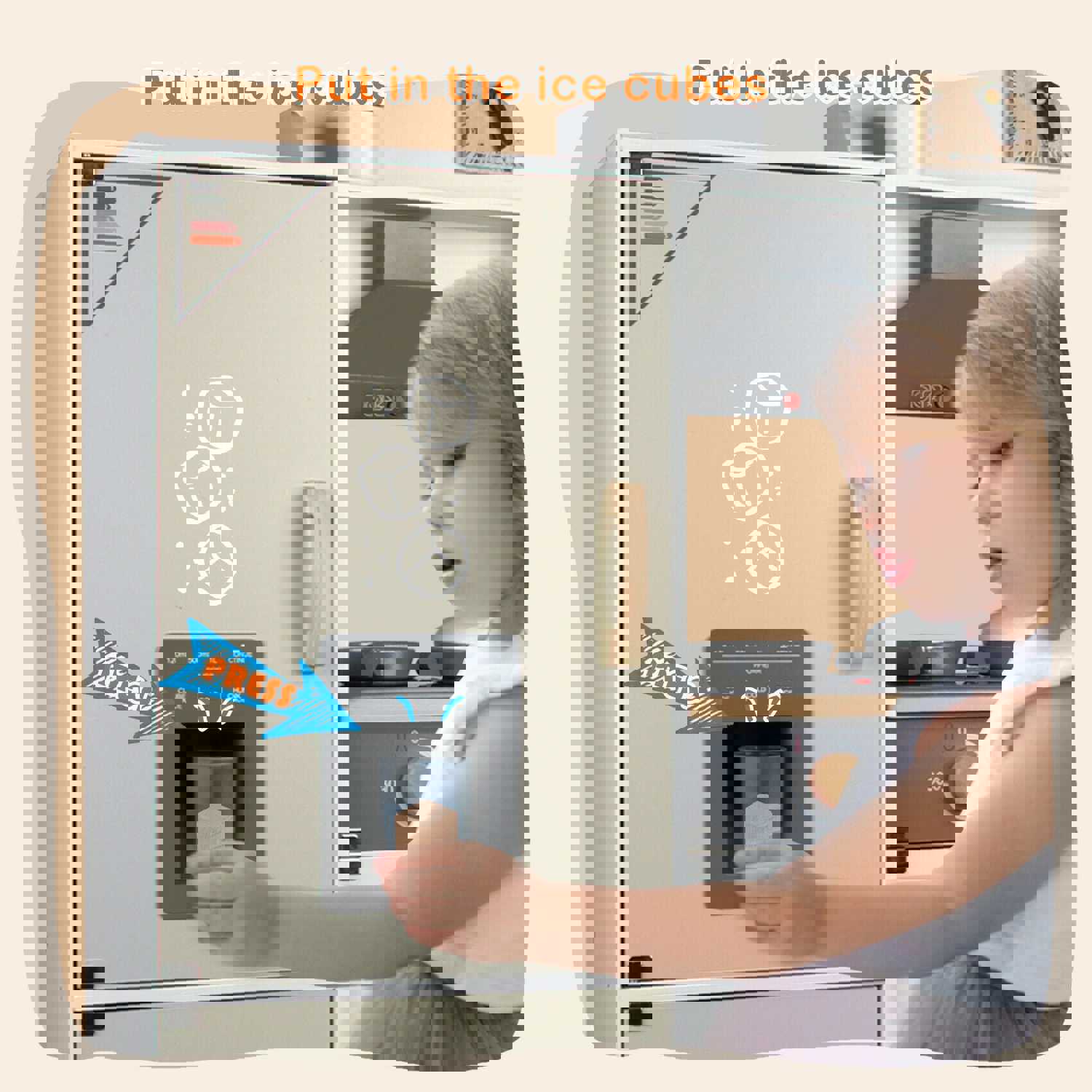 Interactive Wooden Play Kitchen Set with Ice Cube Dispenser and Refrigerator