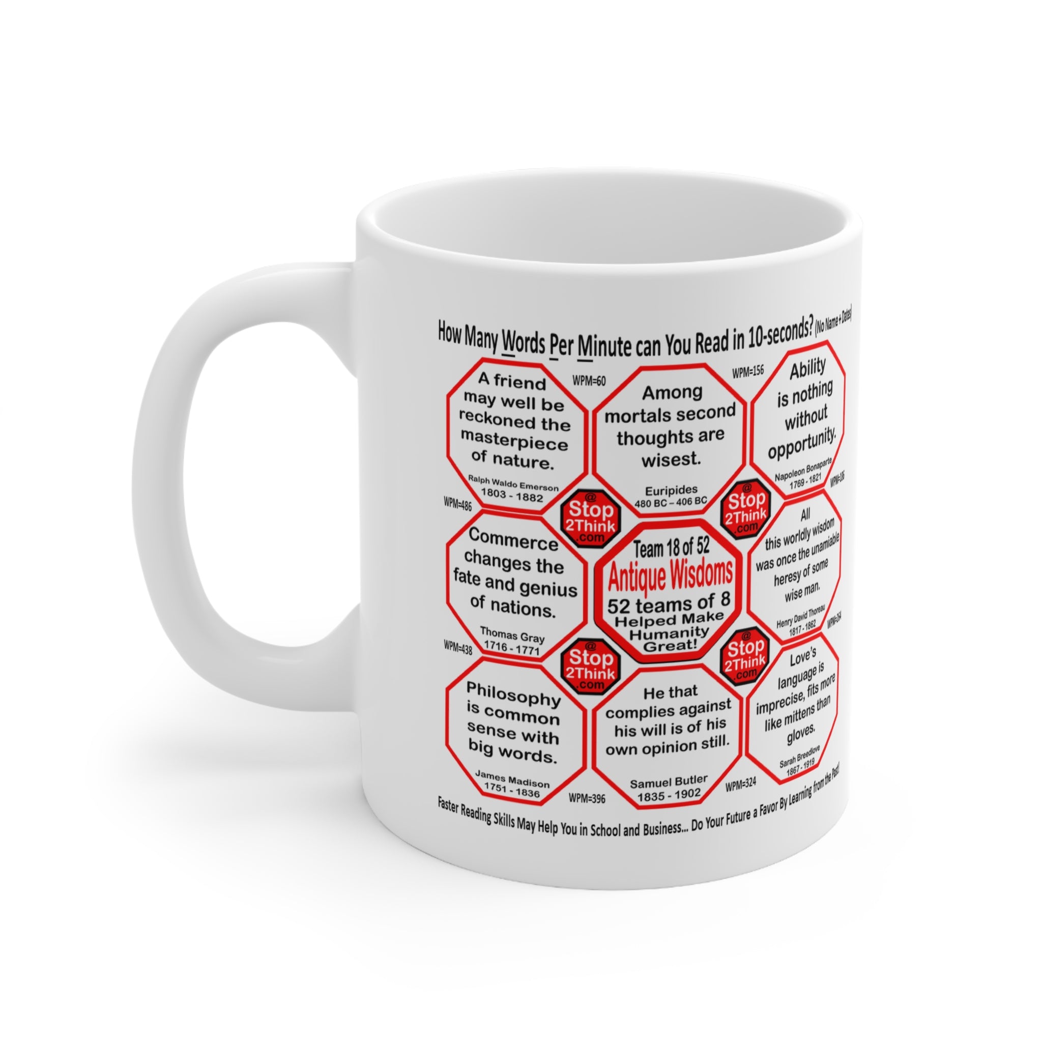 Speed Reading Challenge Mug - Test Your WPM with Wisdom Quotes