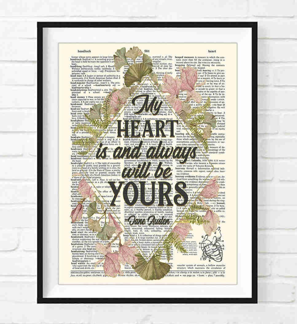 Jane Austen Quotes - 4-Piece Floral Vintage Dictionary Art Print Set