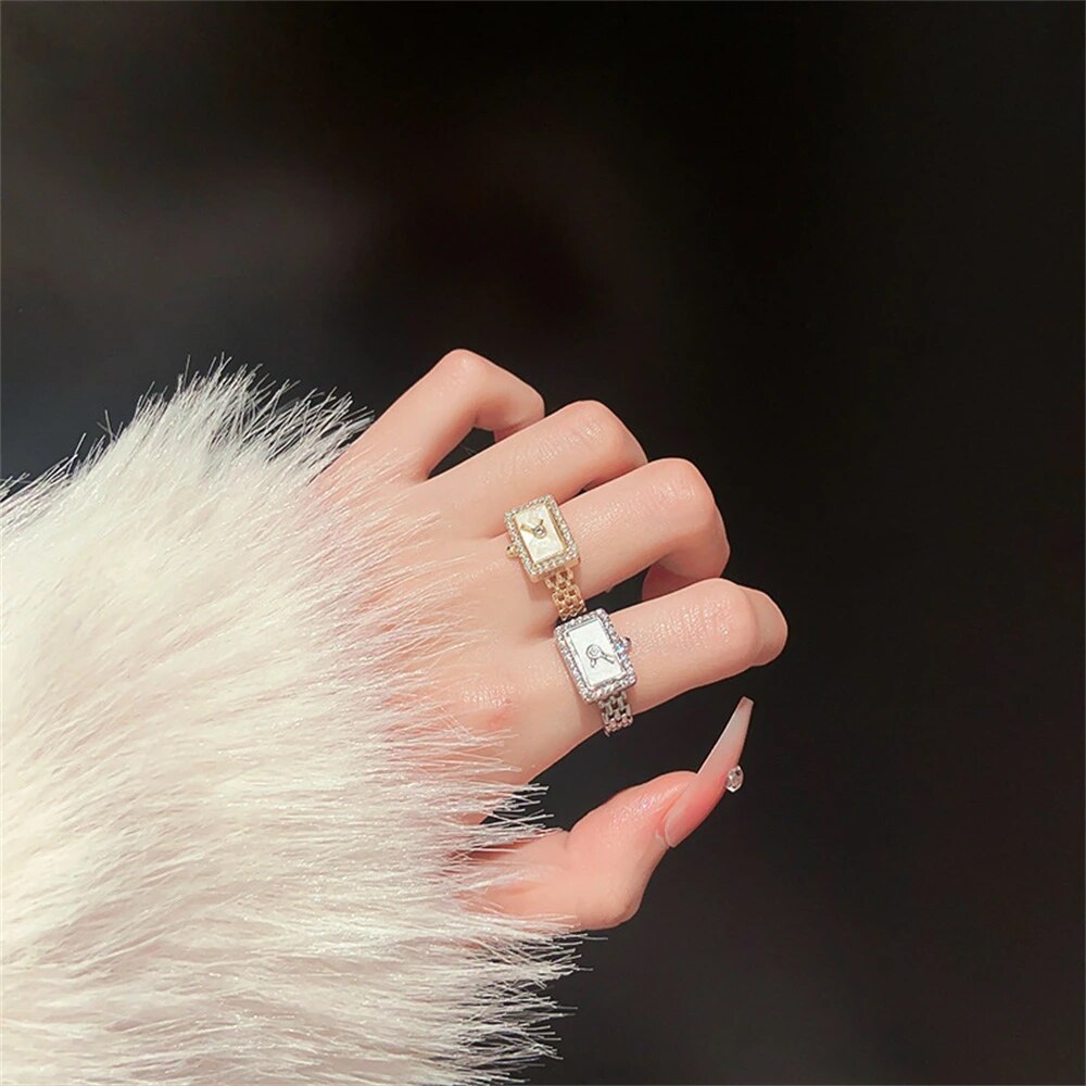 Stylish Timepiece Charm Clock-Shape Ring for Women