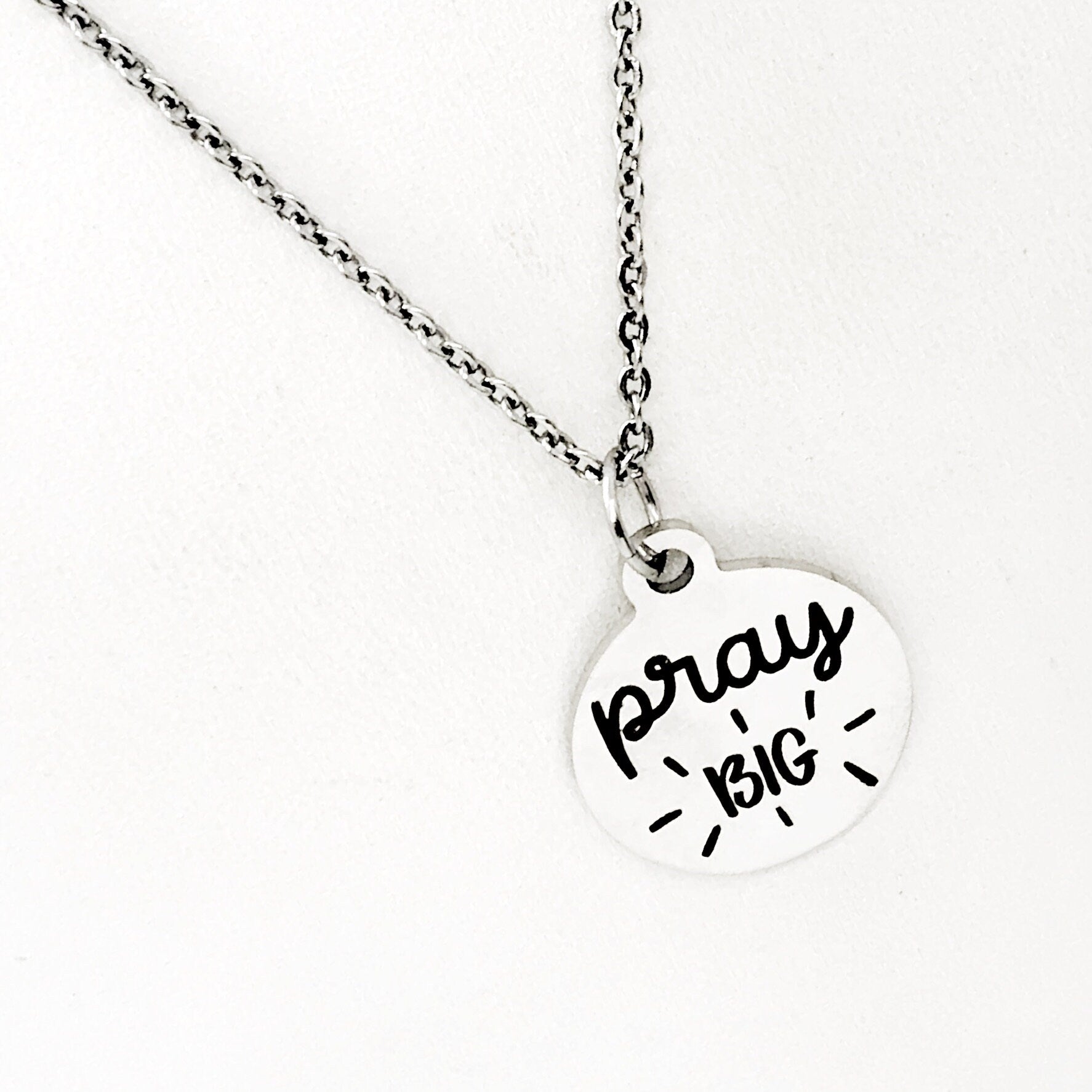 Stainless Steel Pray Big Pendant Necklace, Faithful Jewelry
