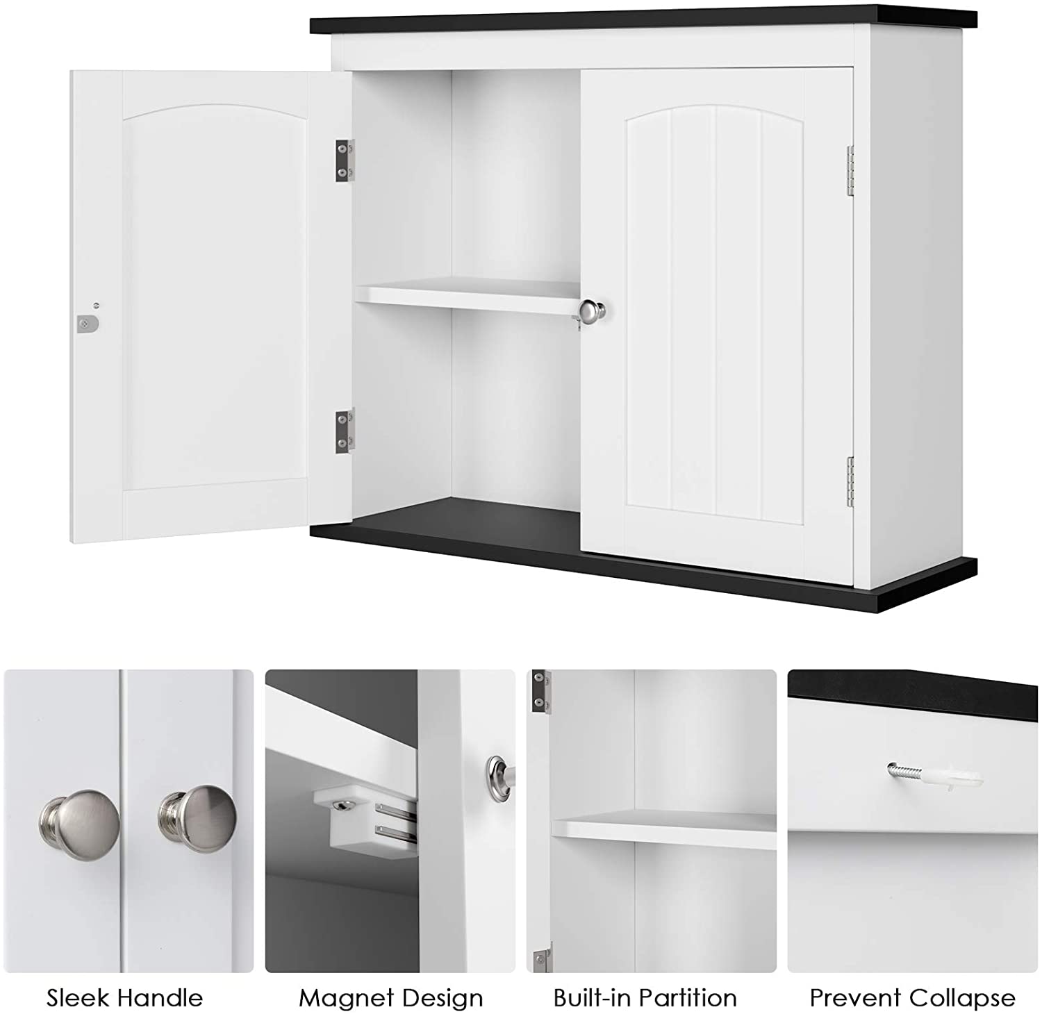 White Wall Mounted Cabinet with 2 Doors for Kitchen and Bathroom
