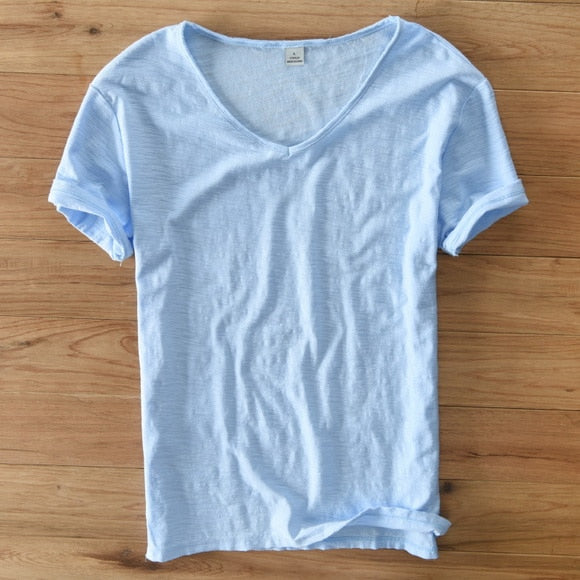 Stylish V-Neck Short Sleeve Cotton T-Shirt for Men - Italy Inspired Fashion