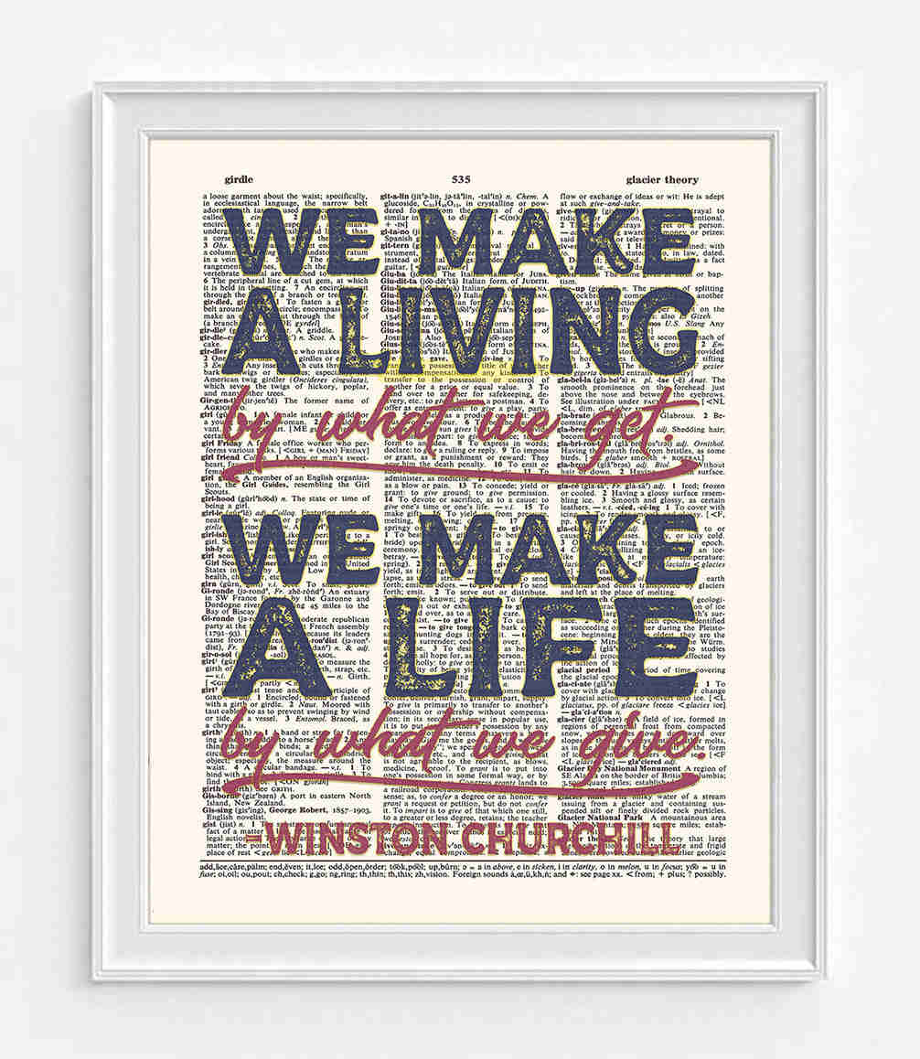 Inspirational Winston Churchill Quote Dictionary Art Print