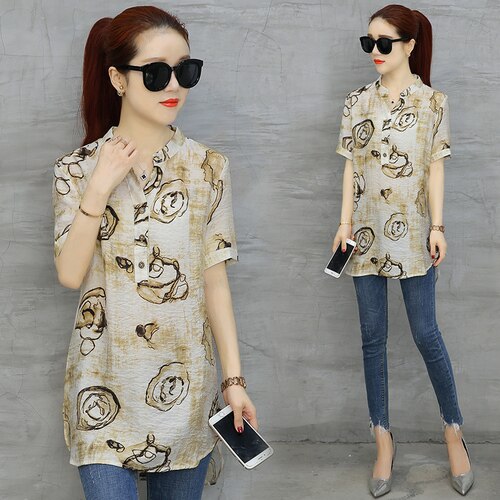 Stylish Chiffon Women's V-Neck Blouse with Short Sleeves