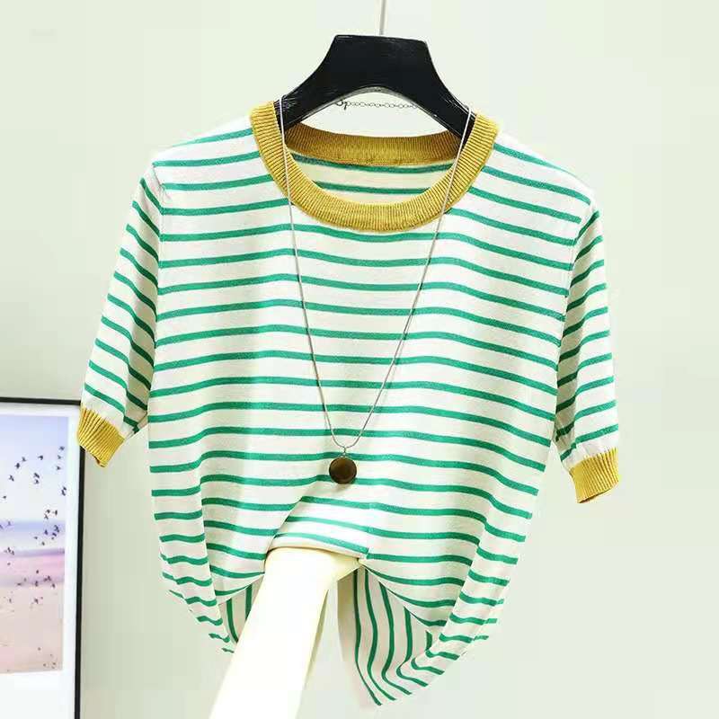 Elegant Striped Gauze T-Shirt for Women