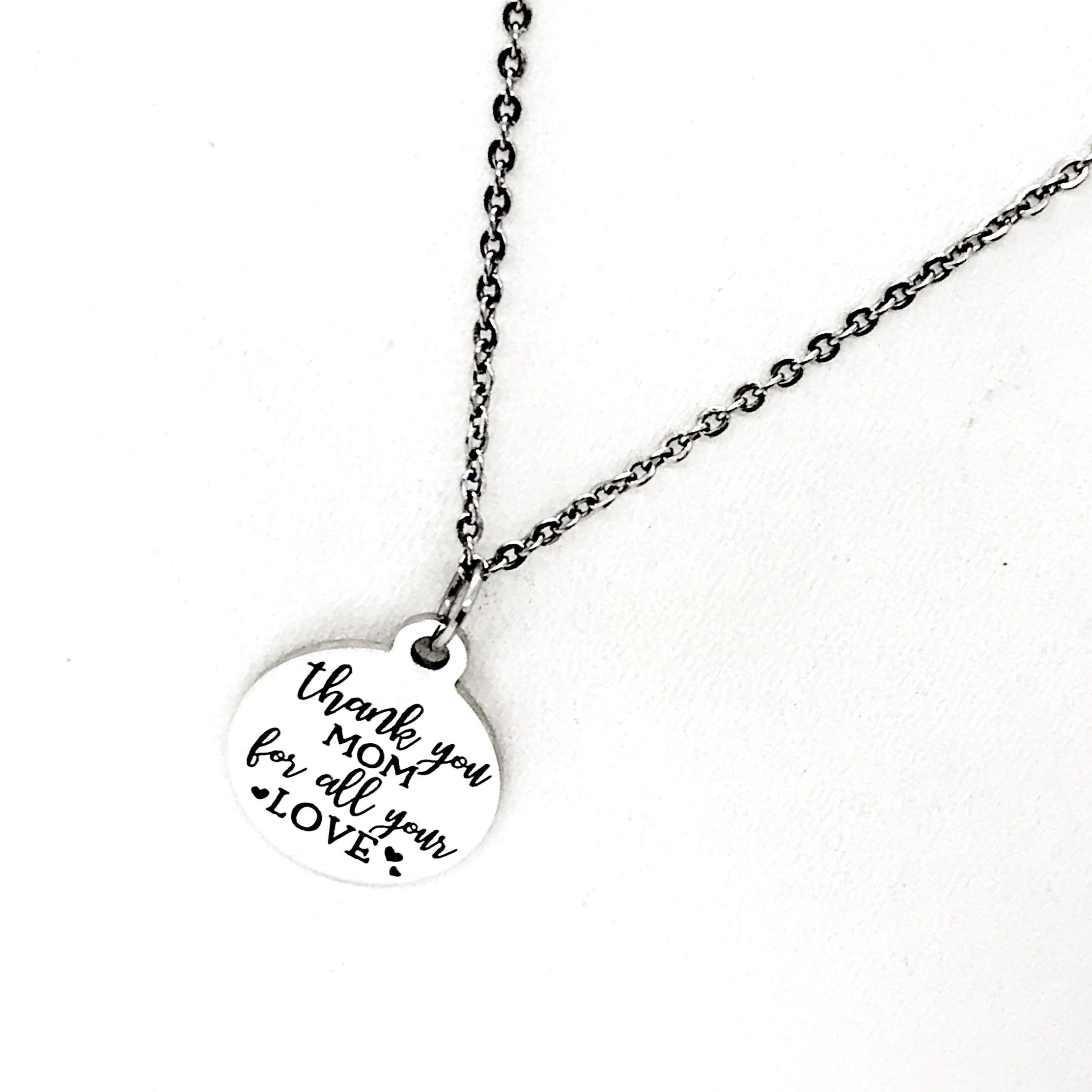 Stainless Steel "Thank You Mom" Engraved Pendant Necklace