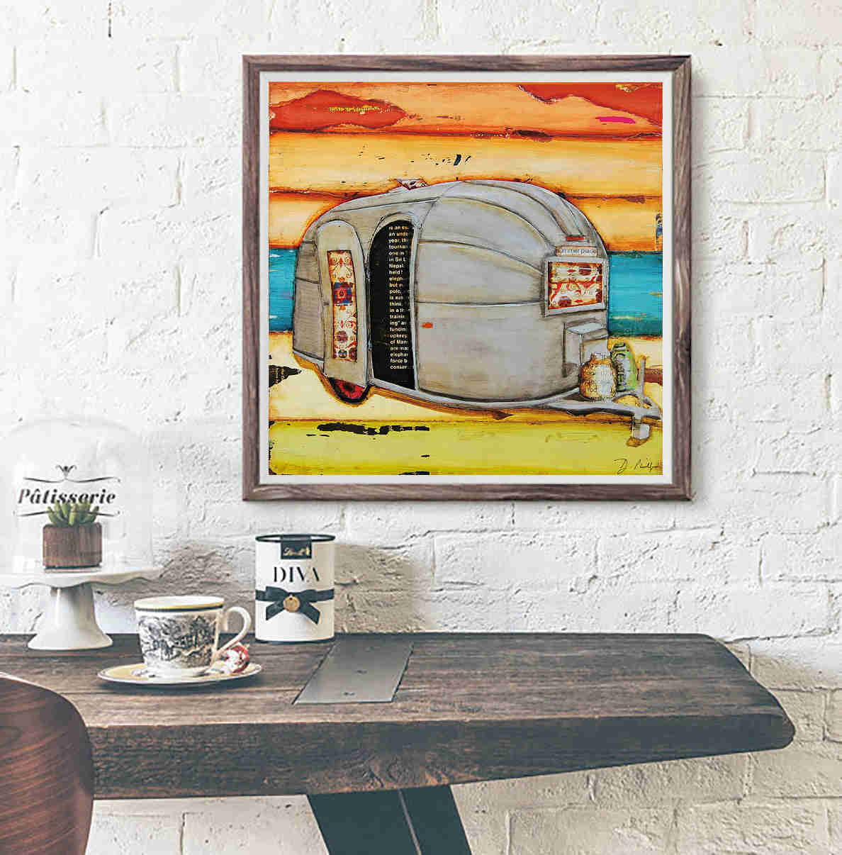 Coastal Nautical Camper RV Square Art Print Set by Danny Phillips