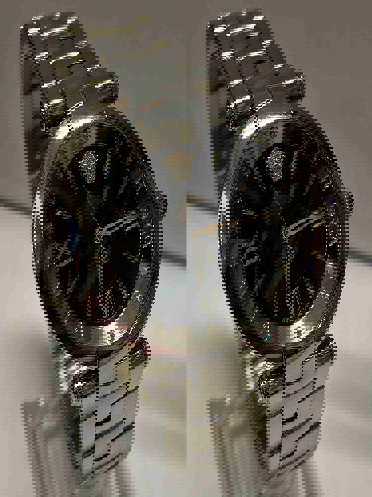 VERSACE Stainless Steel Elegance Unisex Watch with Unique Black Dial