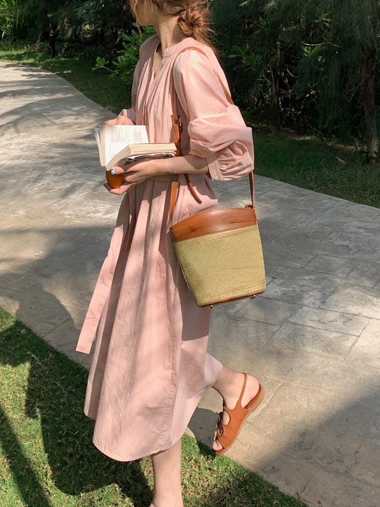 Elegant Vintage Sundress for Women - 2022 Summer Pure Color Midi Dress