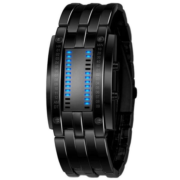 Men's Binary Stainless Steel LED Sport Watch with Date & Water Resistance