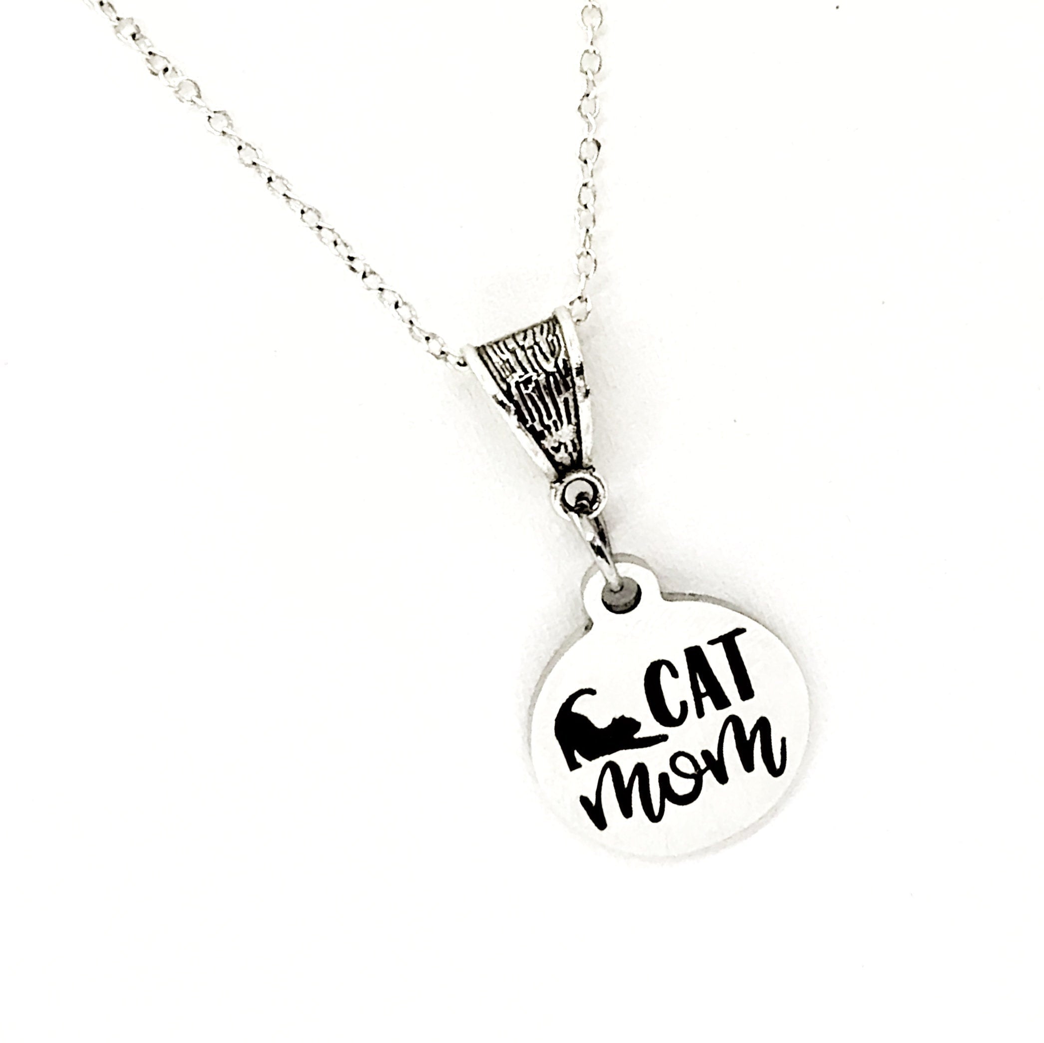 Stainless Steel "Cat Mom" Engraved Necklace, Perfect Gift for Cat Lovers