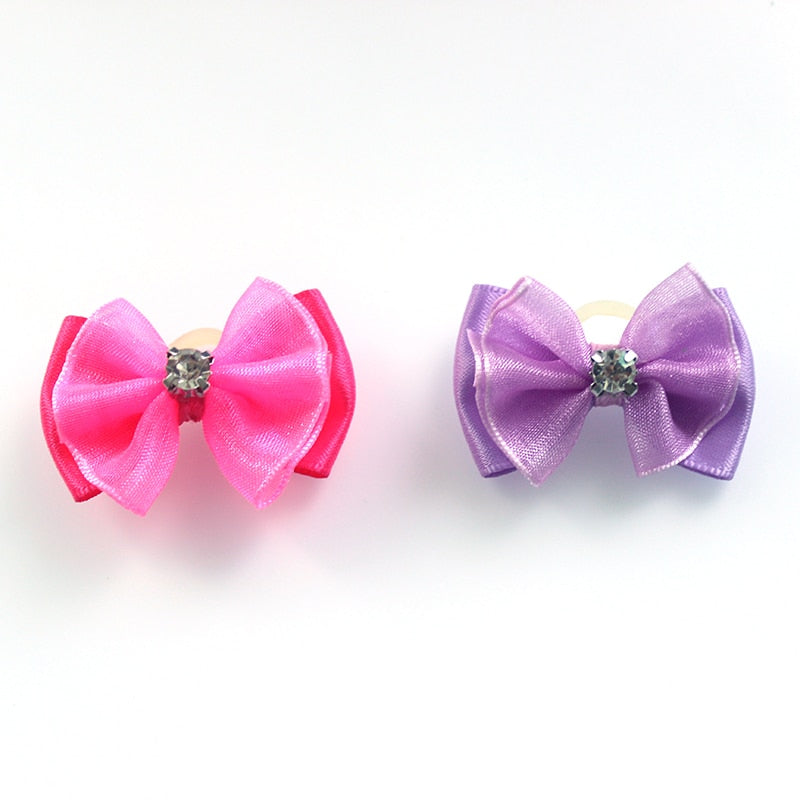 Stylish Pet Dog Hair Bows Set - 100pcs Handmade Rhinestone & Lace Grooming Accessories