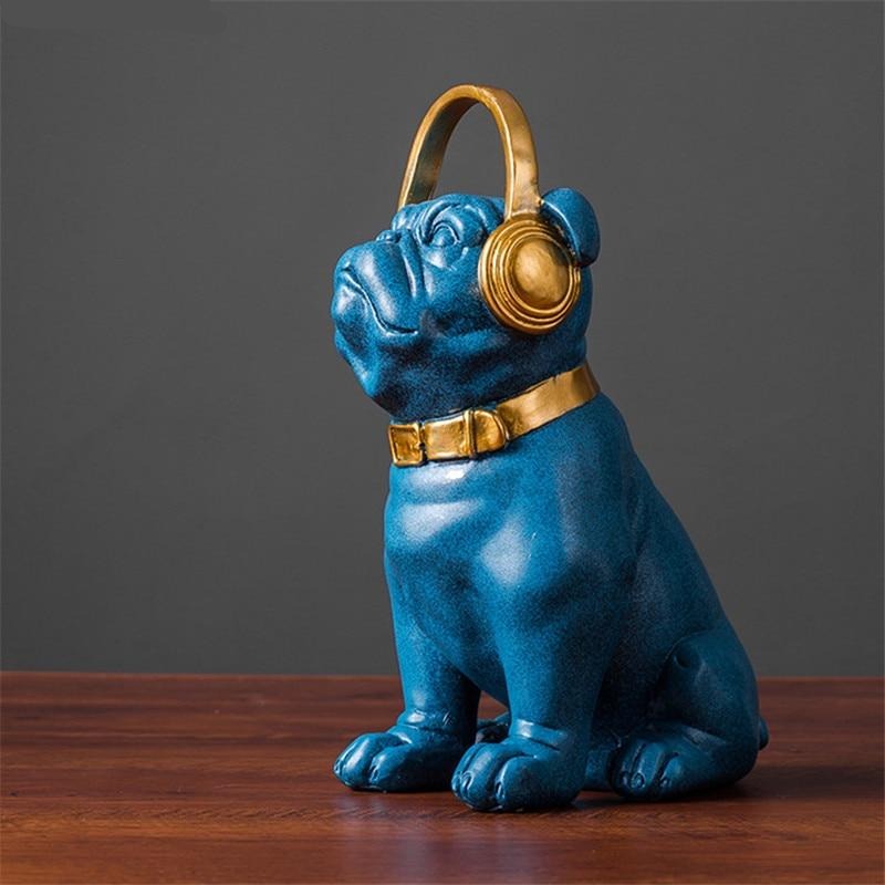 Elegant French Bulldog Statuette with Headphones