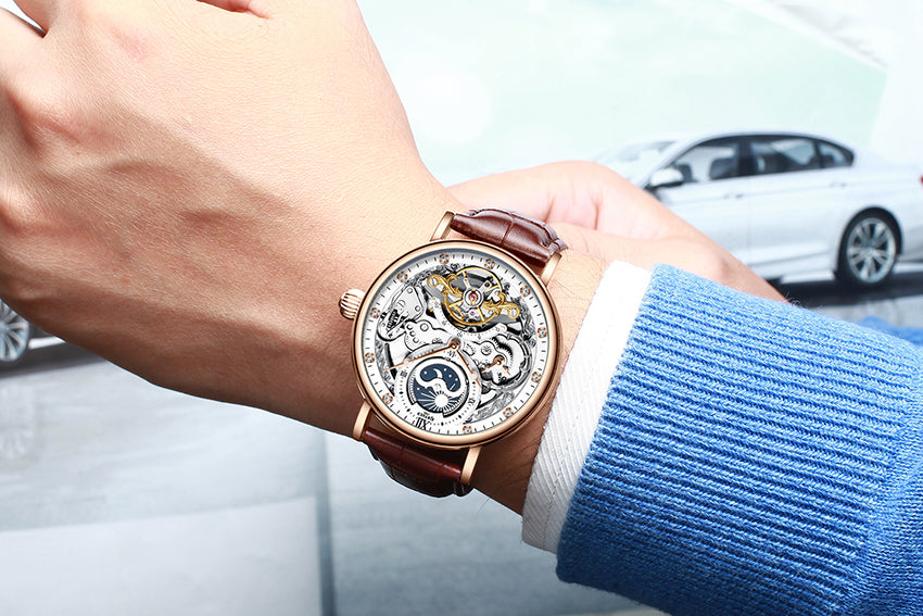KINYUED Swiss Mechanical Watch with Double Calendar
