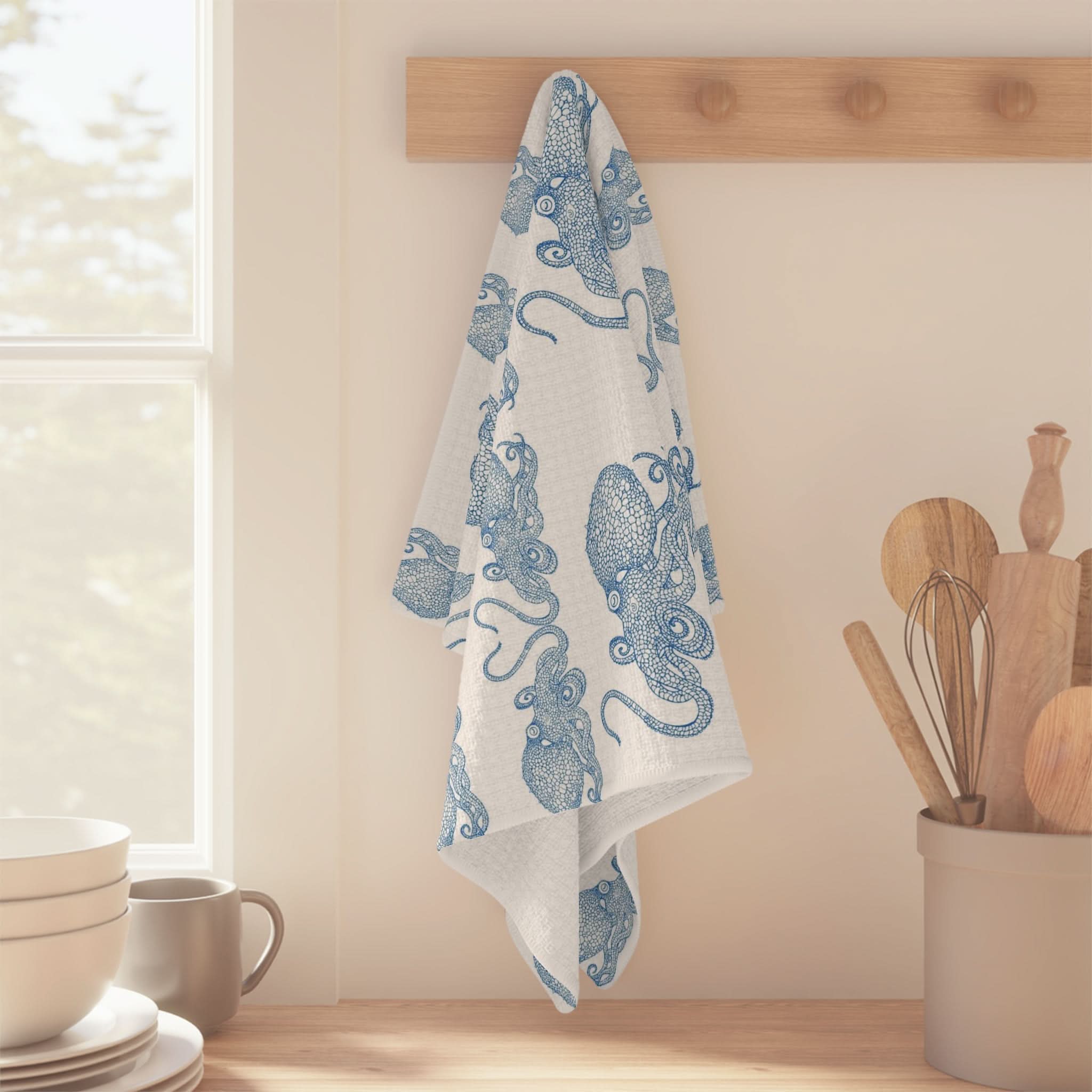 Vibrant Blue Octopus II Soft and Absorbent Kitchen Towel