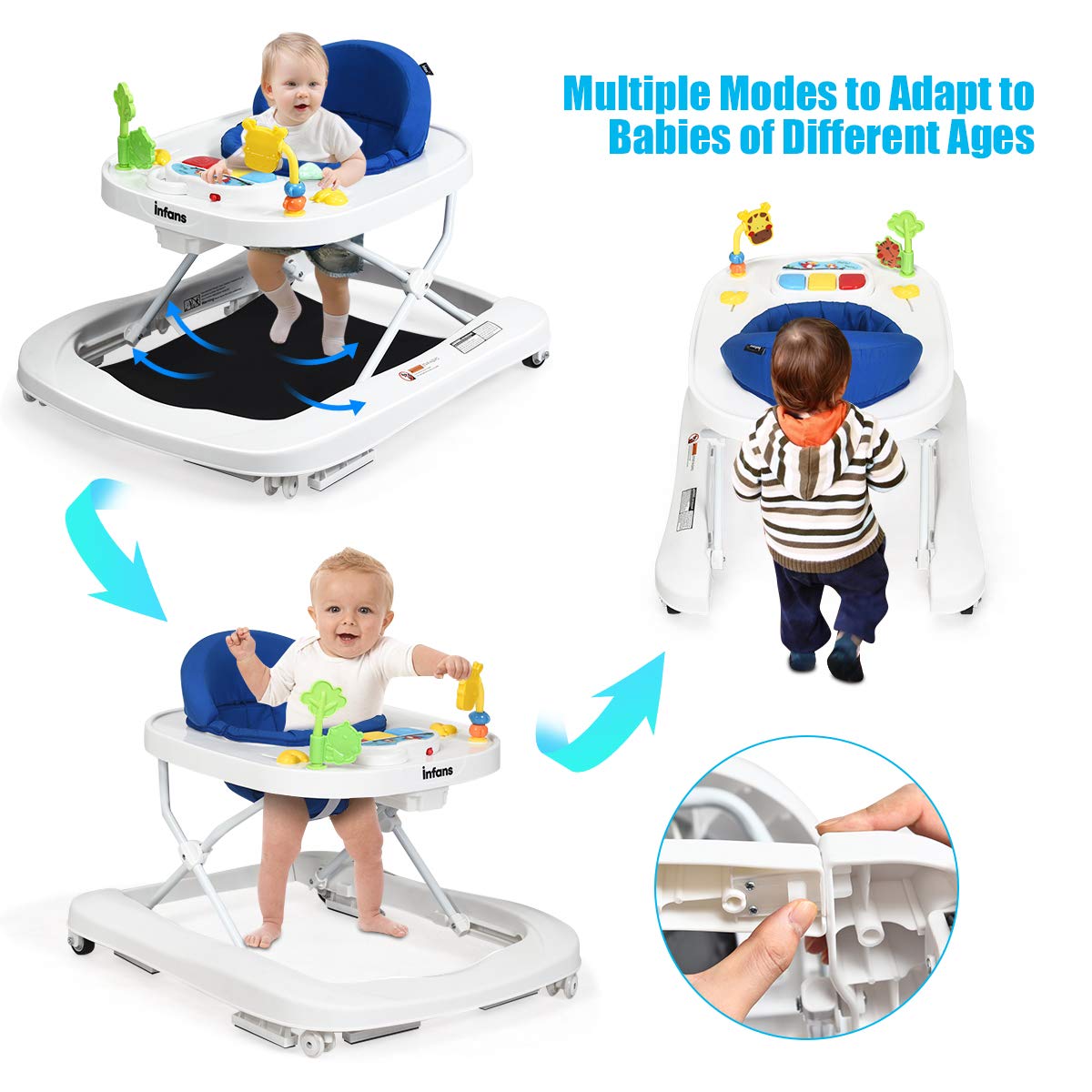 OLAKIDS 3-in-1 Foldable Baby Walker with Toys